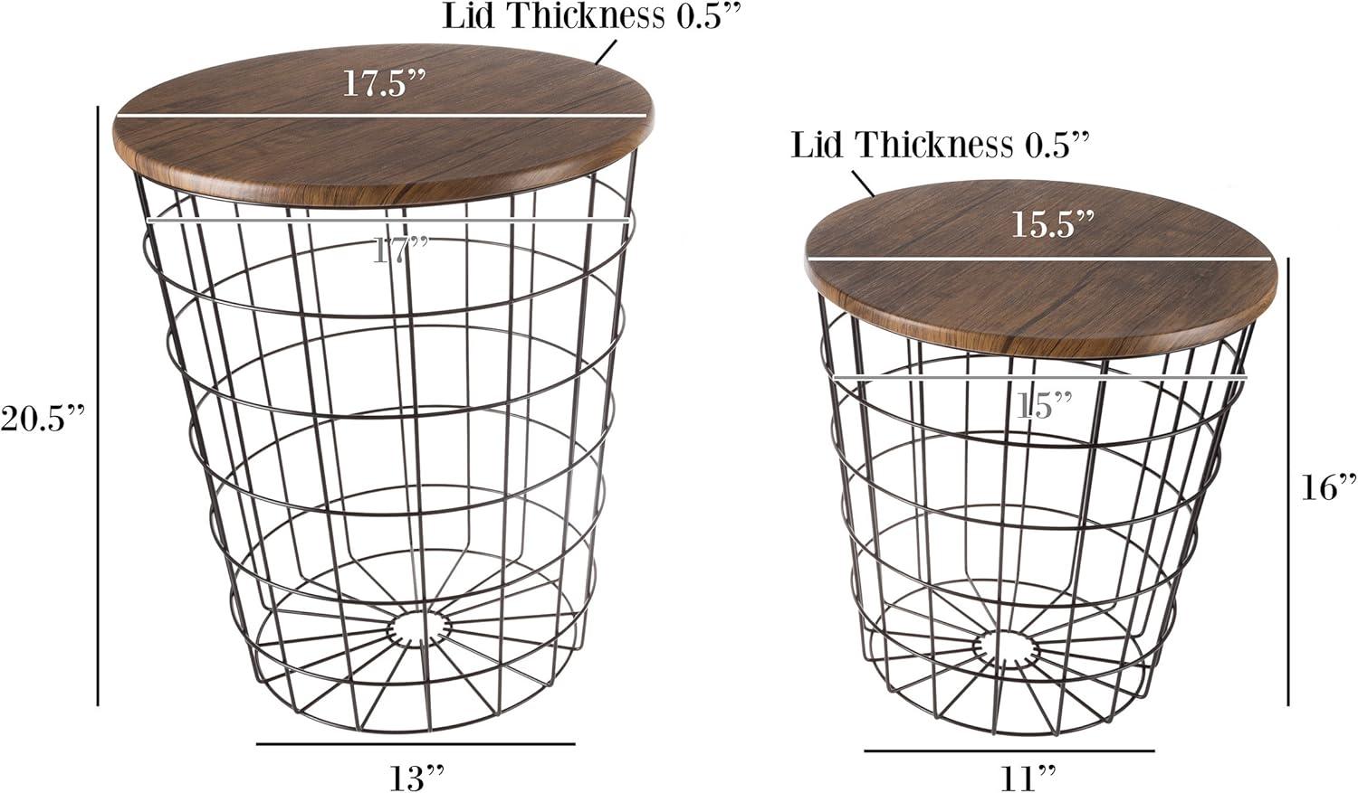 Round Wood and Metal Nesting Side Tables with Storage