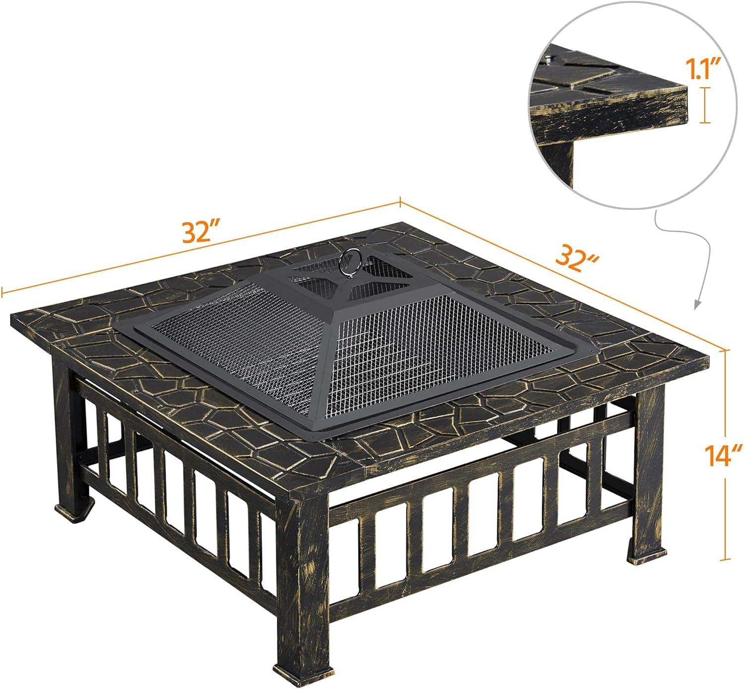 32'' Bronze Square Wood Burning Fire Pit with Mesh Cover