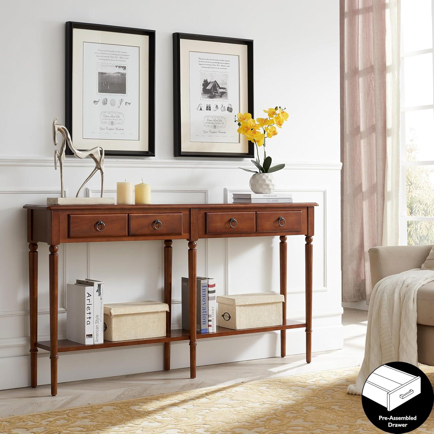 Pecan Wood Coastal Hall Console Table with Storage