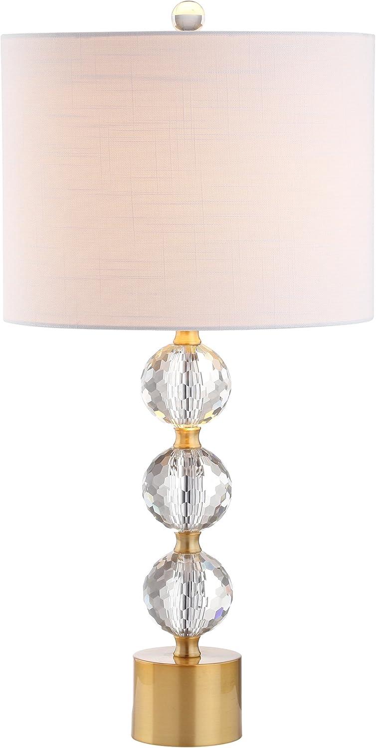 Elegant 25.25" White Linen Shade Crystal Table Lamp with Brass Accents