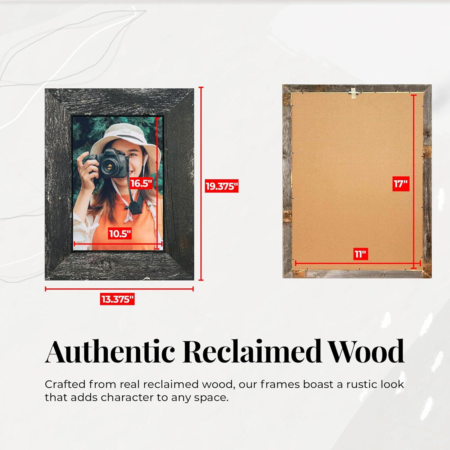 Rustic Farmhouse 11" x 17" Smoky Black Reclaimed Wood Picture Frame (1.50" Molding)