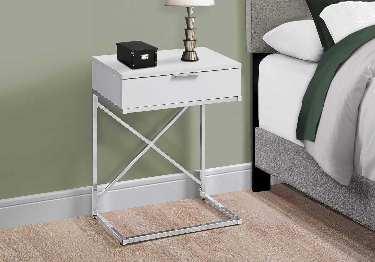 Monarch Specialties ACCENT TABLE - 24H / GLOSSY WHITE / CHROME METAL