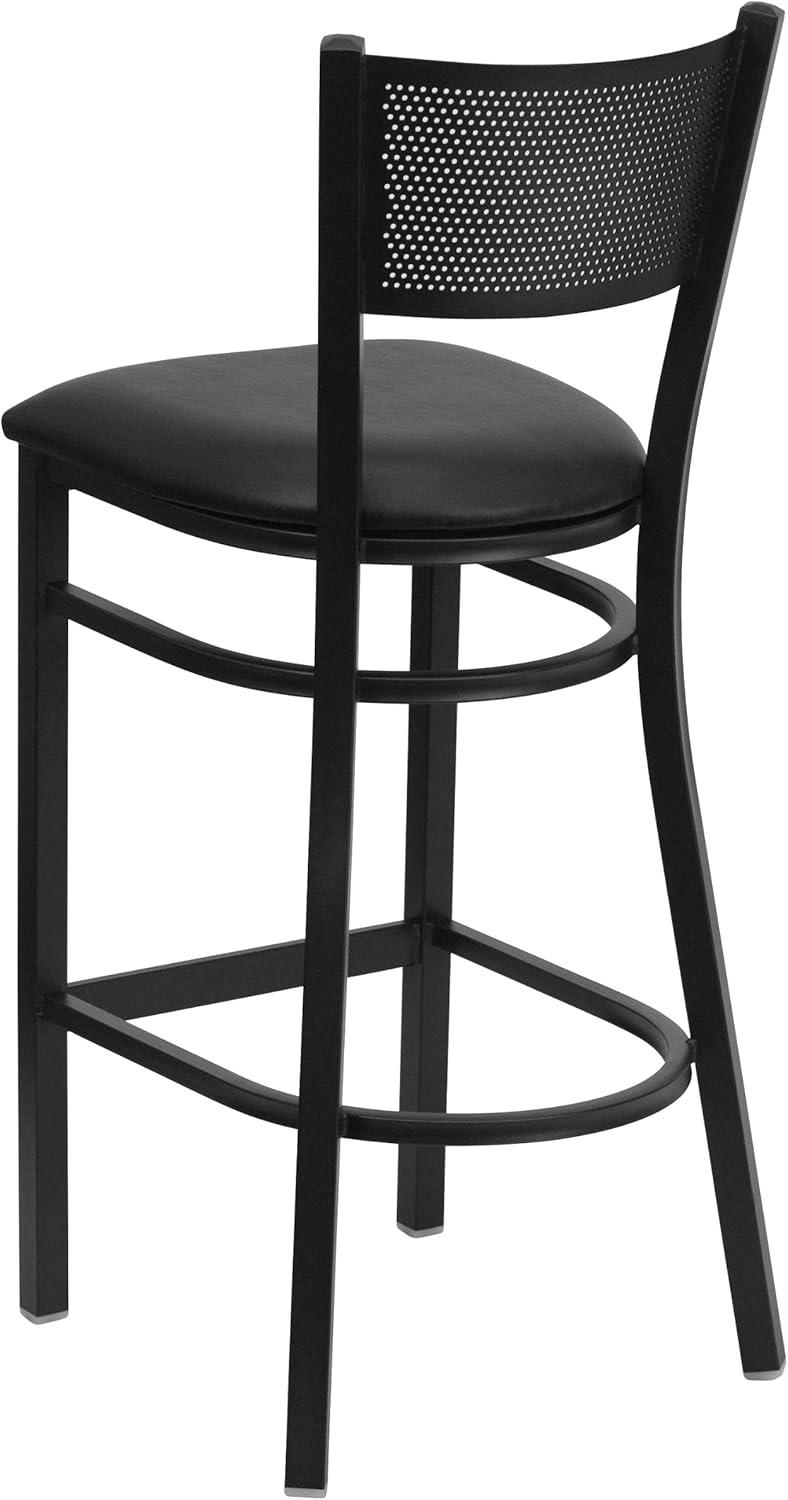 Miranda Commercial Grade Grid Back Metal Restaurant Barstool with Vinyl Seat