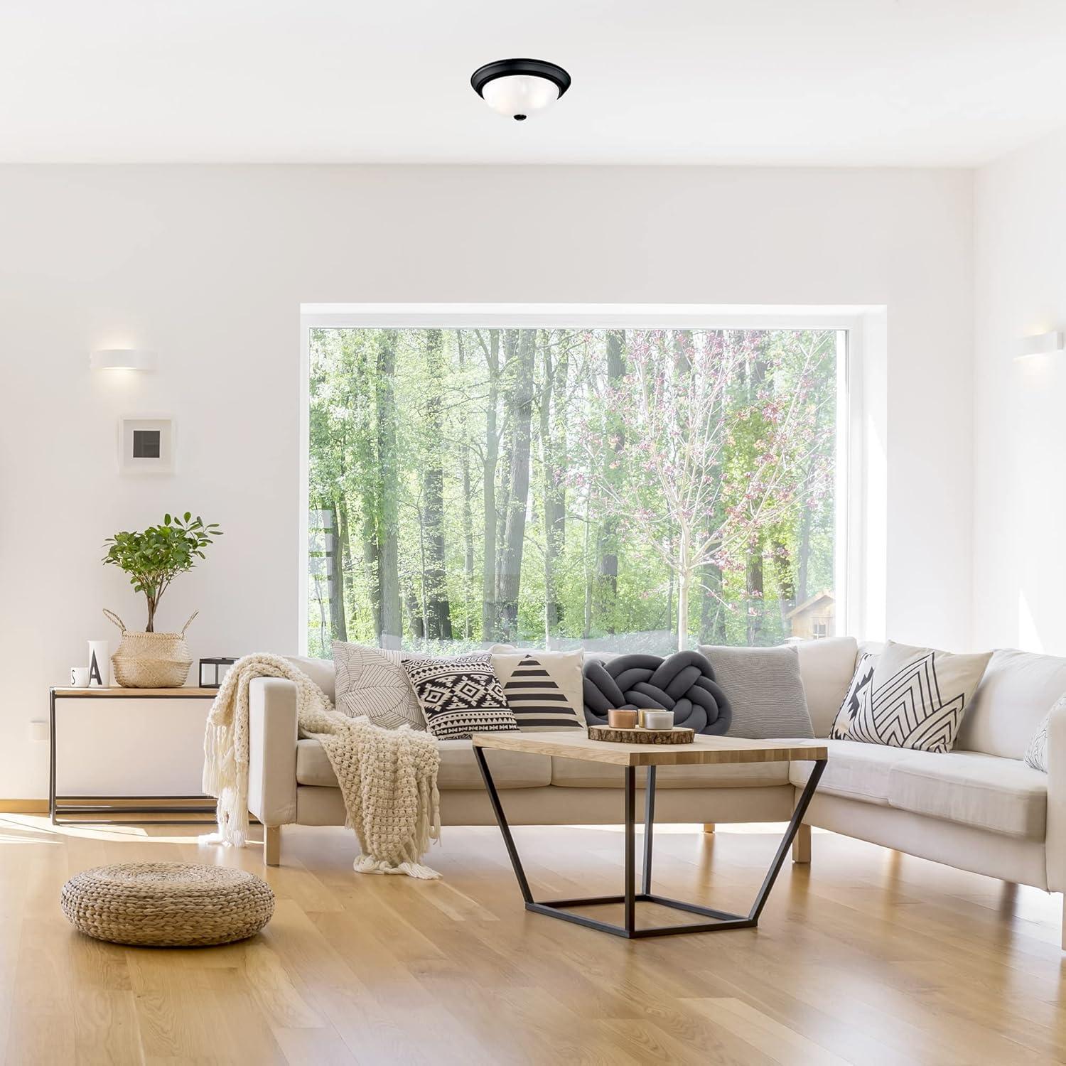 Design House 588251 Traditional 2 Pack 2-Light Indoor Dimmable Ceiling Light with Alabaster Glass for Bedroom Hallway Kitchen Dining Room, Matte Black