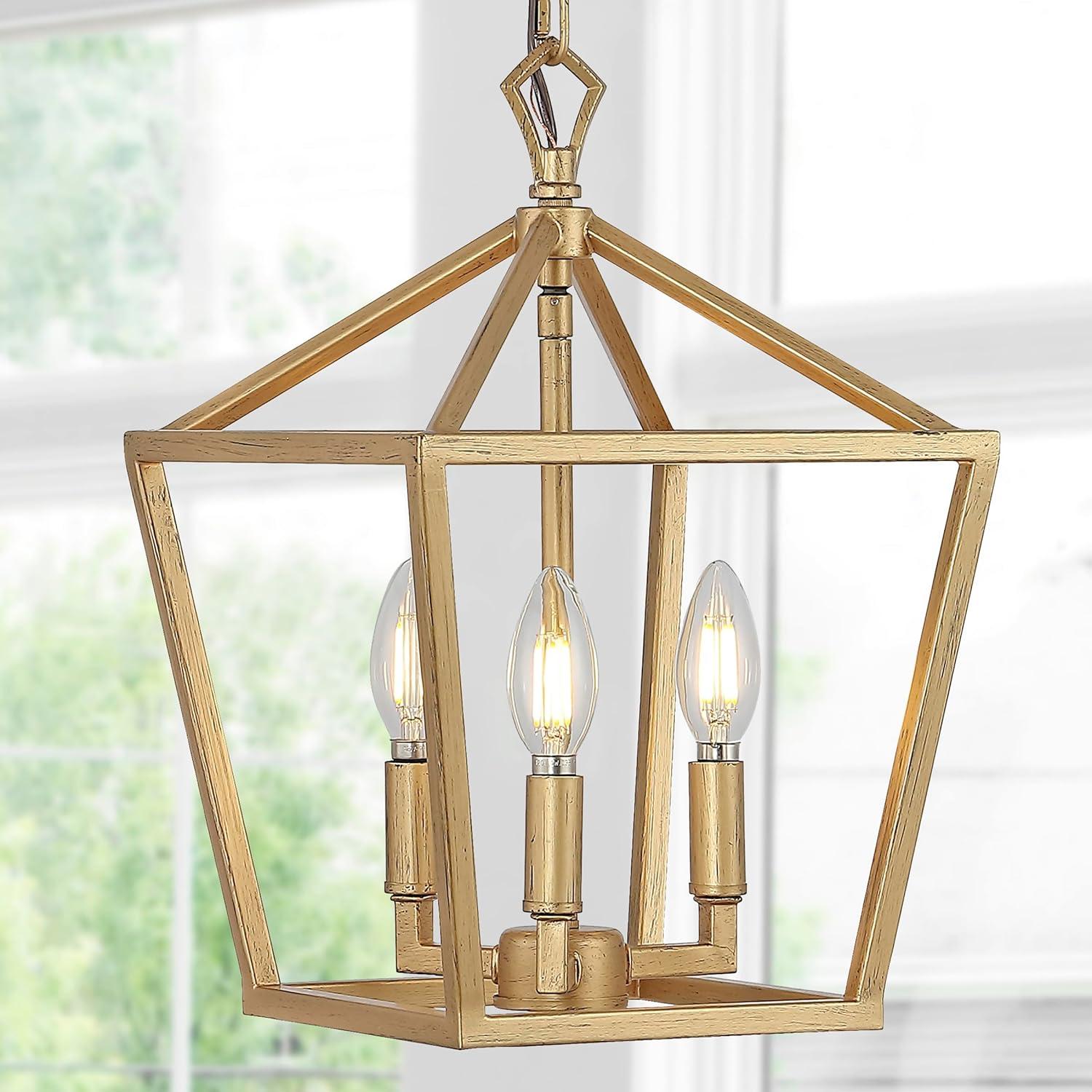 Ojai 10" 3-Light Iron Classic Modern Lantern LED Pendant, Brass Gold