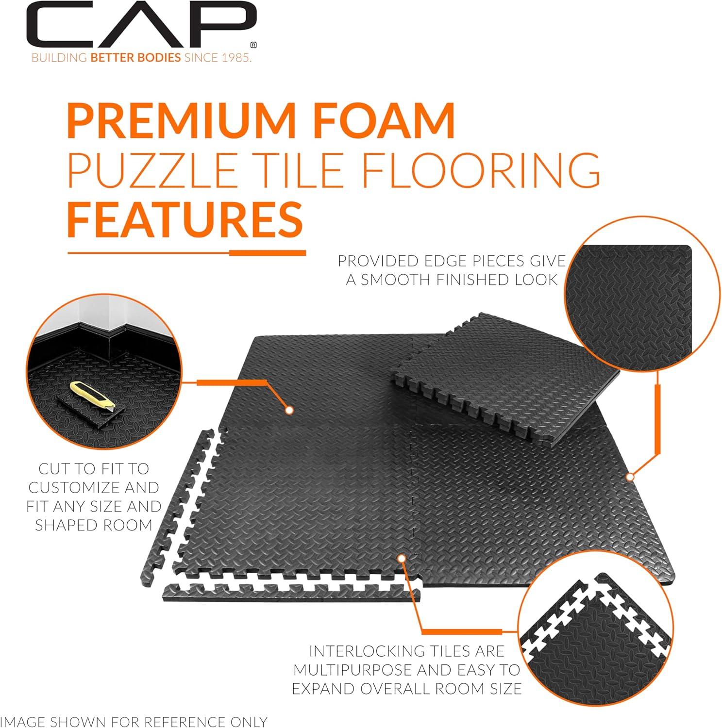 CAP Interlocking Exercise Foam Mats, 24 SQ.FT Diamond, TATAMI, T-Pattern 1/2-Inch Thickness Tiles