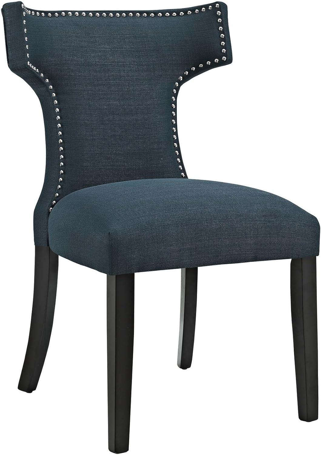 Modway Curve 19" Modern Solid Wood and Fabric Dining Chair in Teal Blue
