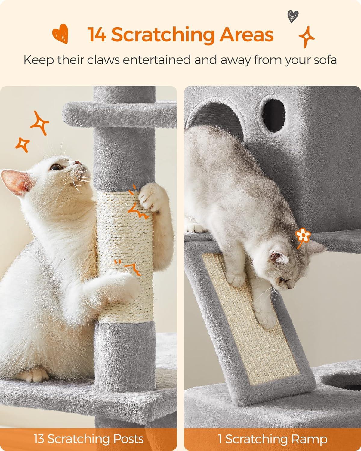81.1"H Cat Tree Cat Tower for Indoor Cats, Plush Multi-Level Cat Condo with Scratching Posts, Perches, Caves, Hammock, Light Gray