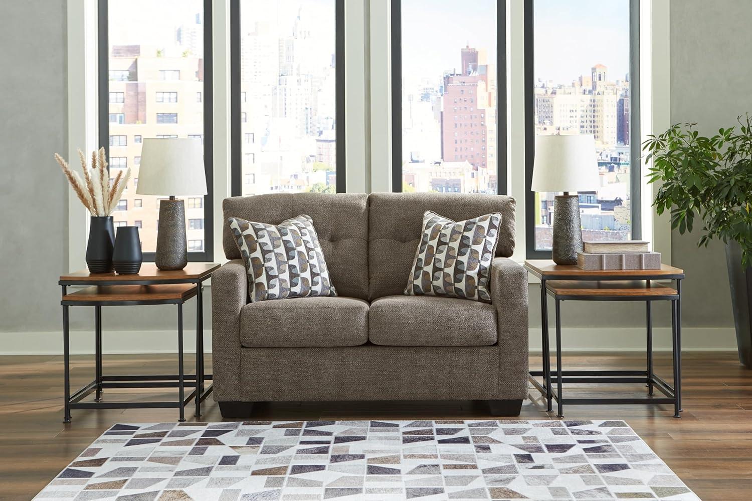 Chocolate Tufted Fabric Loveseat with Track Arms