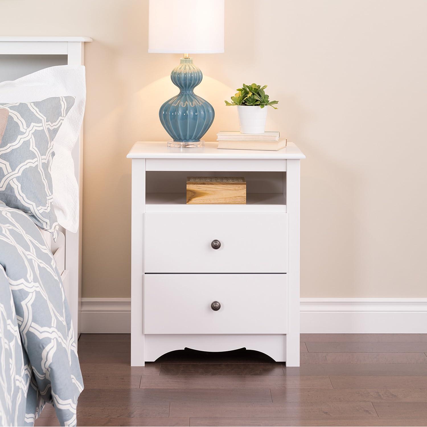 Elegant Fremont White Nightstand with Curved Edges and 2 Drawers