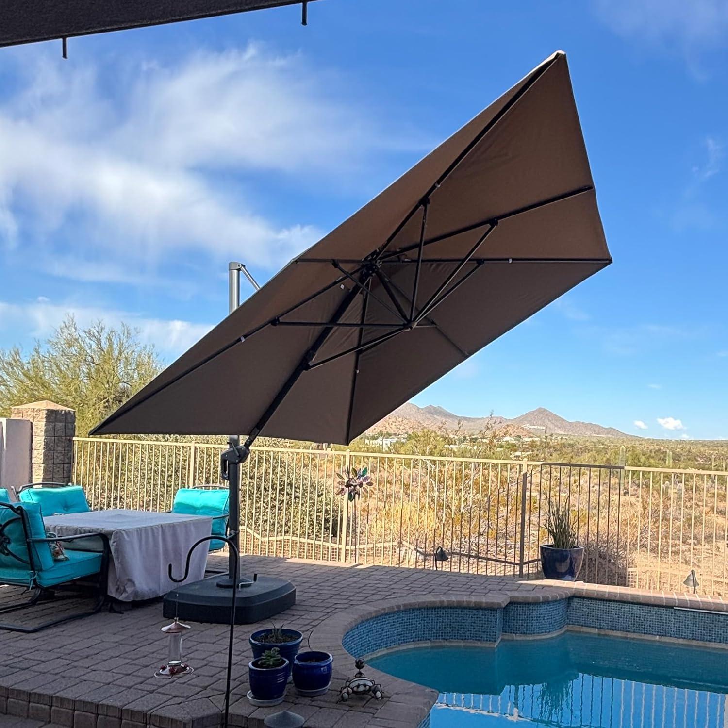 PURPLE LEAF 10FT Cantilever Outdoor Umbrellas Large Patio Umbrella Hanging Double Top Square Offset Umbrella with 360°Rotation Tilting Umbrella Outdoor Patio, Taupe