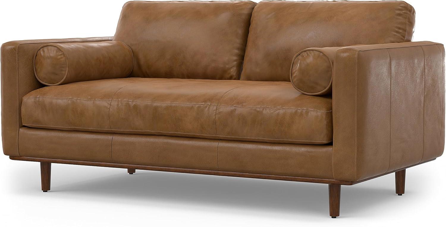 Simpli Home Morrison Genuine Leather Sofa, Mid-Century Modern Couch for Living Room, Handcrafted with Removable Cushions