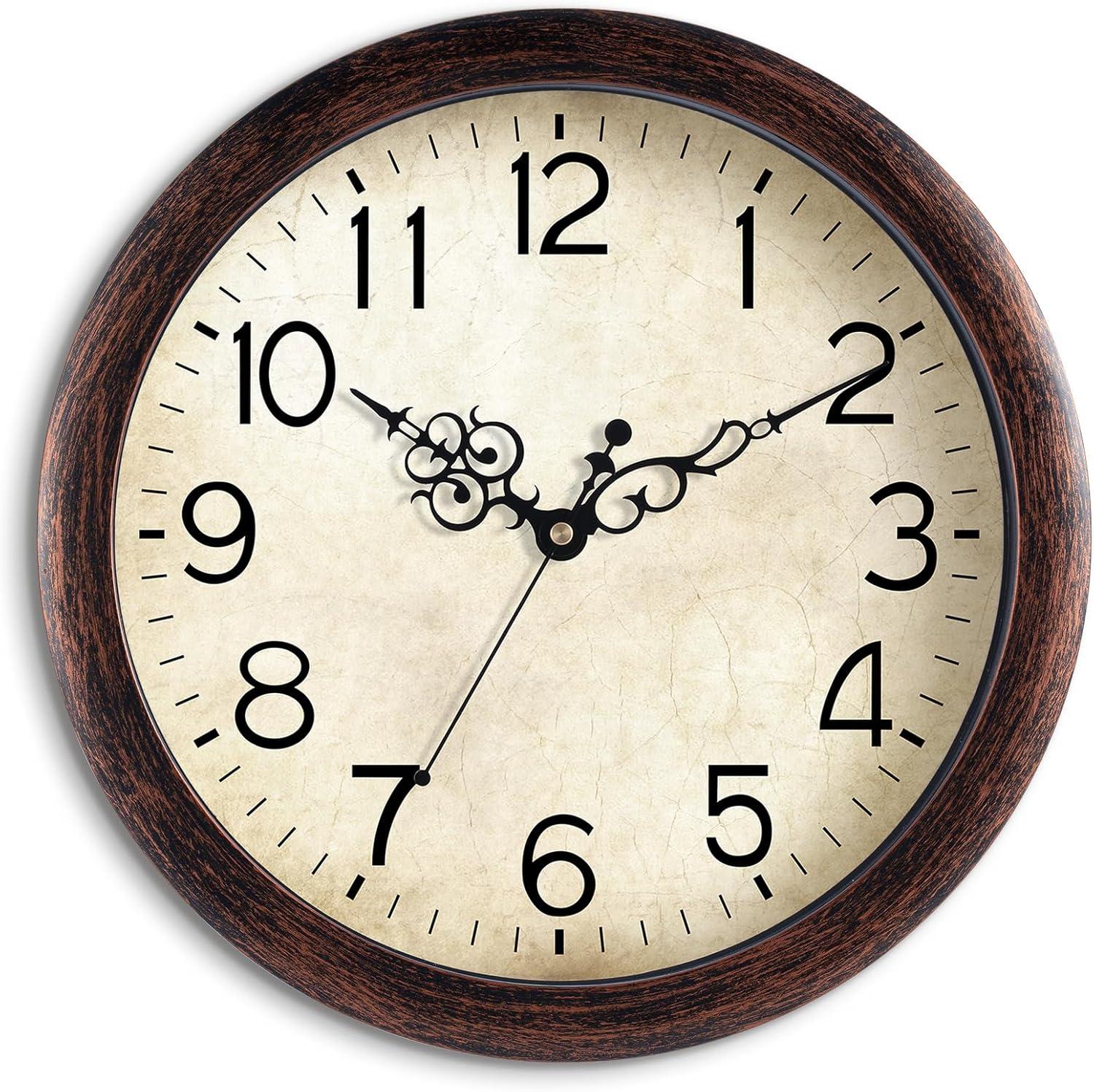 Vintage Brown 12-Inch Silent Non-Ticking Wall Clock