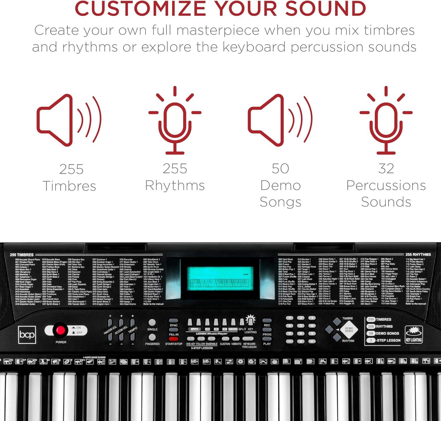 Best Choice Products 61-Key Beginners Complete Electronic Keyboard Piano Set w/ LCD Screen, Lighted Keys - Black