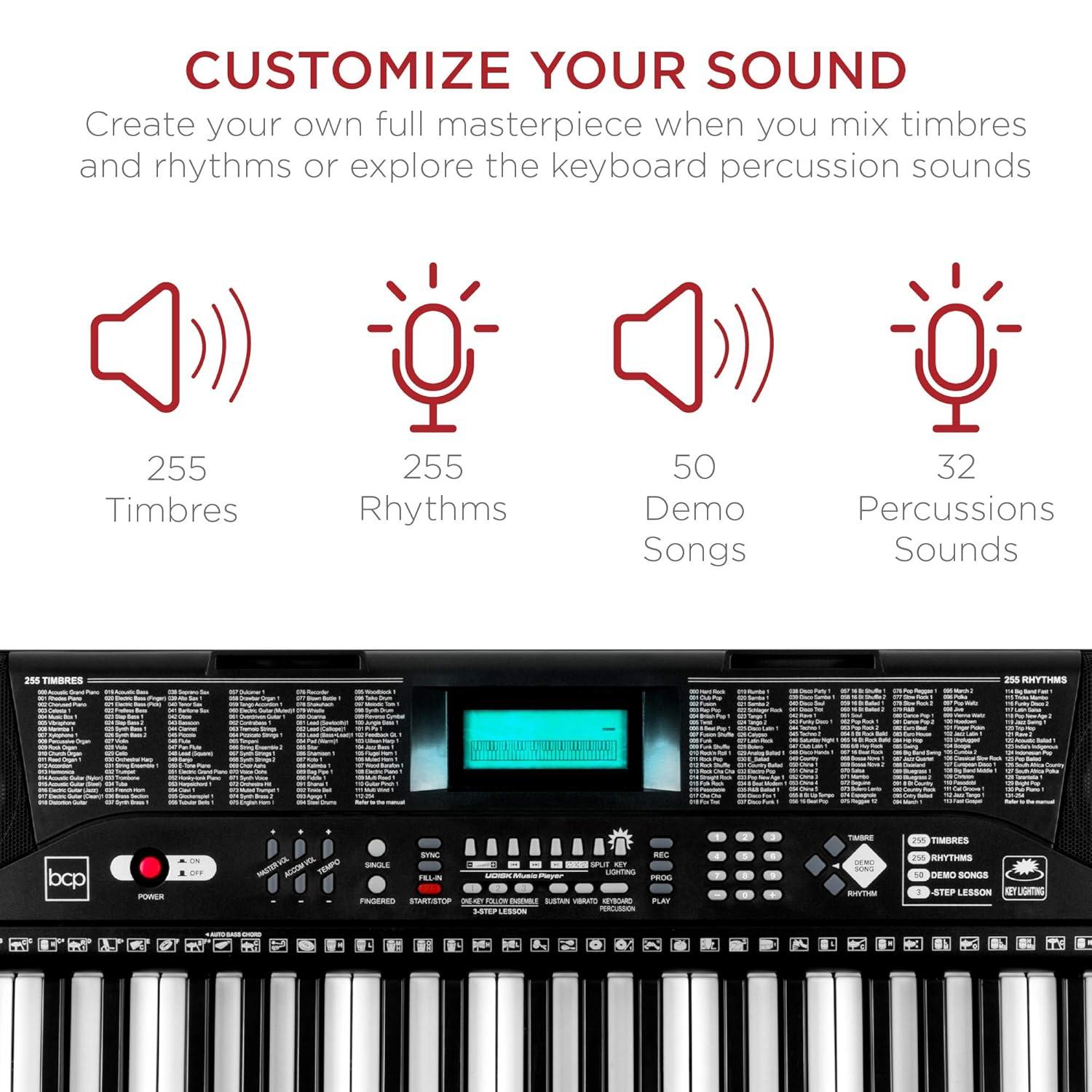 Best Choice Products 61-Key Beginners Complete Electronic Keyboard Piano Set w/ LCD Screen, Lighted Keys - Black