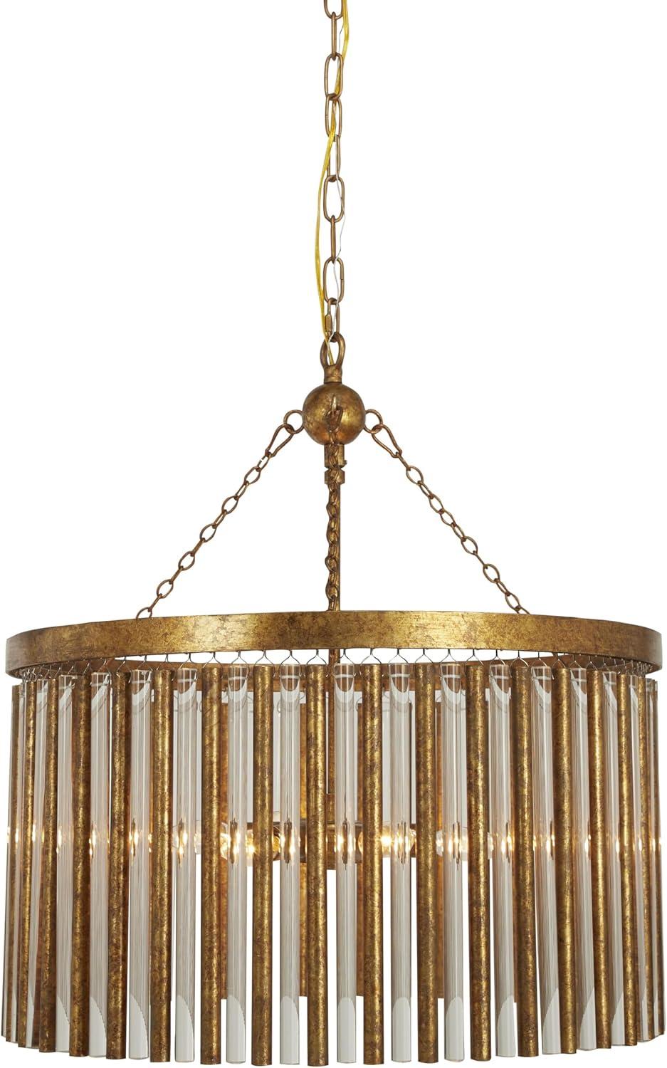 DecMode 22" x 25" Brass Metal Crystal Embellished 6 Light Chandelier with Link Style Chain, 1-Piece