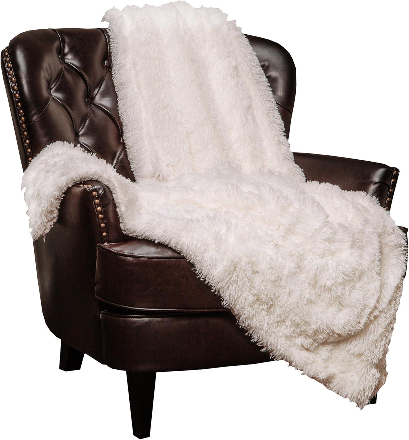 Chanasya Solid Faux Long Fur Fuzzy Throw Blanket - 90" x 66" (Twin Size) - Creme