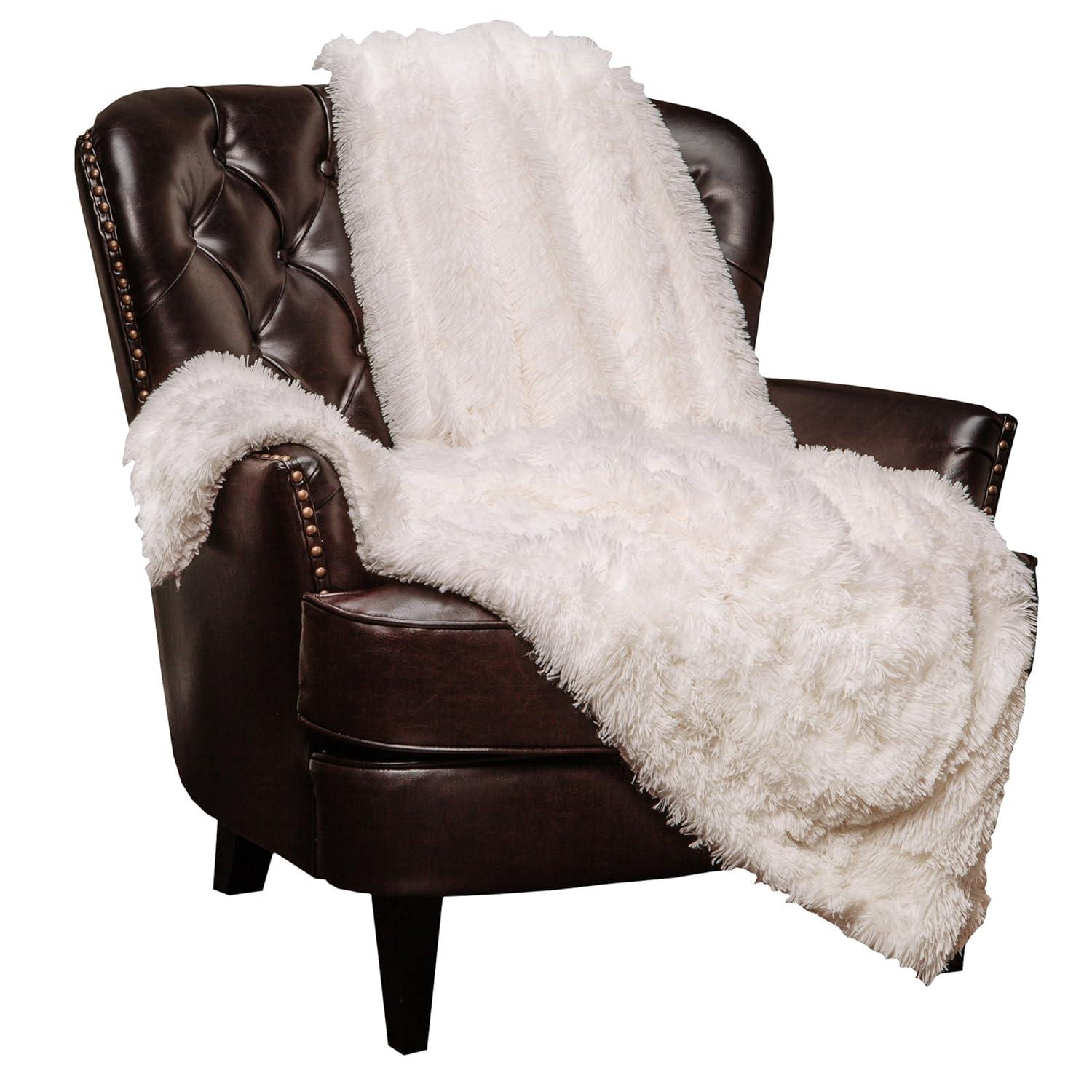 Chanasya Solid Faux Long Fur Fuzzy Throw Blanket - 90" x 66" (Twin Size) - Creme