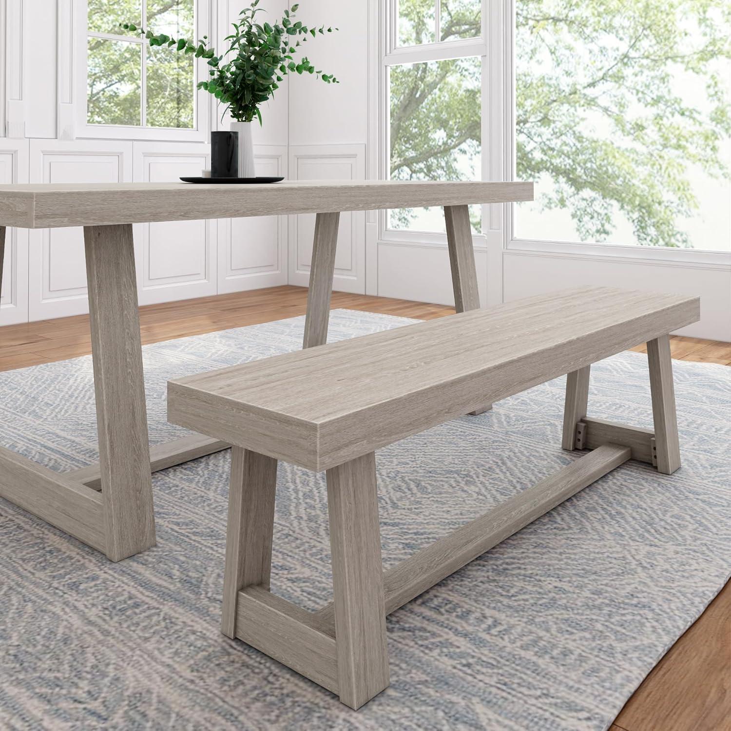 Plank+Beam Farmhouse Dining Bench, Solid Wood Bench for Dining Table/Kitchen, 60", Walnut Wirebrush