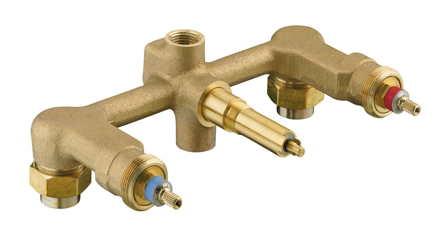 Widespread 1/2" Ceramic In-Wall Three-Handle Valve System with Integral Diverter and 8" Centers