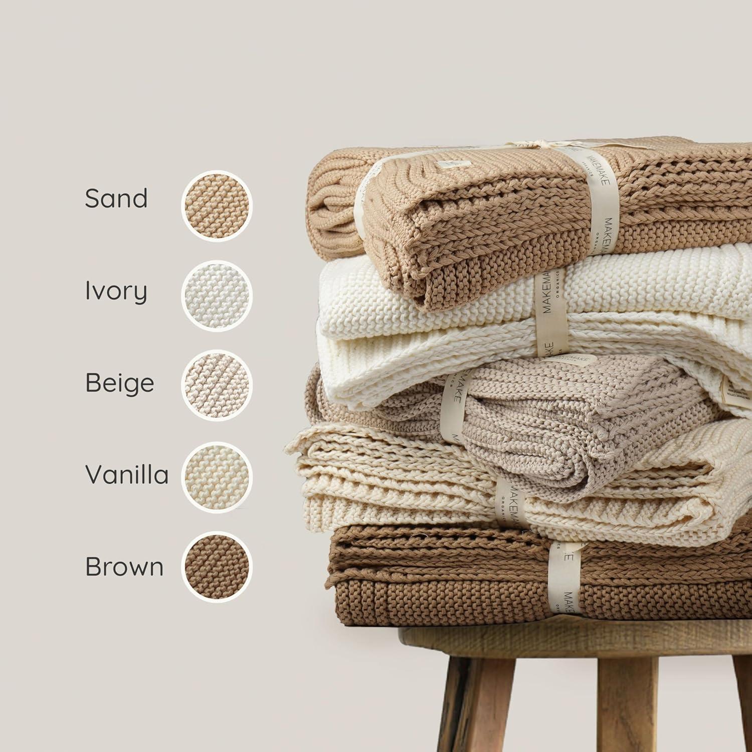 MakeMake Organics MakeMake Organics Organic Cotton Throw Blanket GOTS Certified Organic Knit Blanket Couch Bed Neutral Fall Colors Soft Cotton Throw Blanket Large (50x60, Sand)