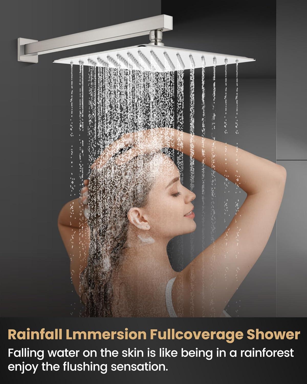 AWZTOO 10 Inch Wall Mount Shower System WIth Rough-in Valve Bathroom Shower Faucet Modern Rainfall Shower Head Combo Set Brushed Nickel Brushed,