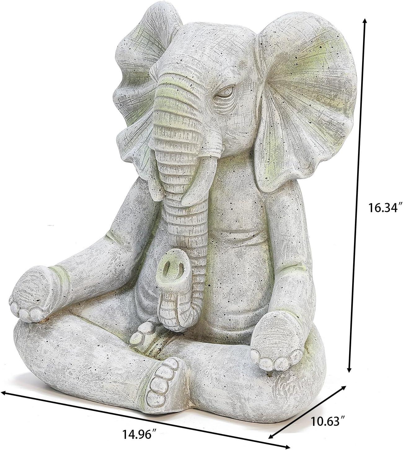 LuxenHome 16.93" LuxenHome Gray MgO Meditating Elephant Statue