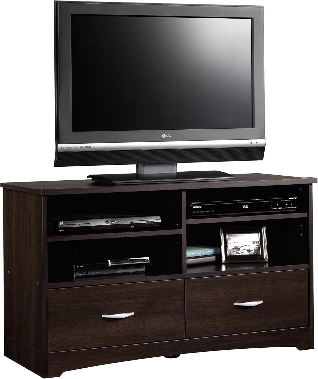 Cinnamon Cherry TV Stand with Drawers and Shelves, 41.625"