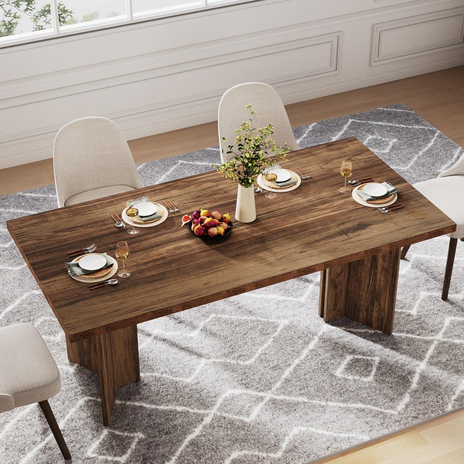 Finmind 63" Dining Table for 4-6, Wood Farmhouse Kitchen Table for Dining Room, Dark Brown