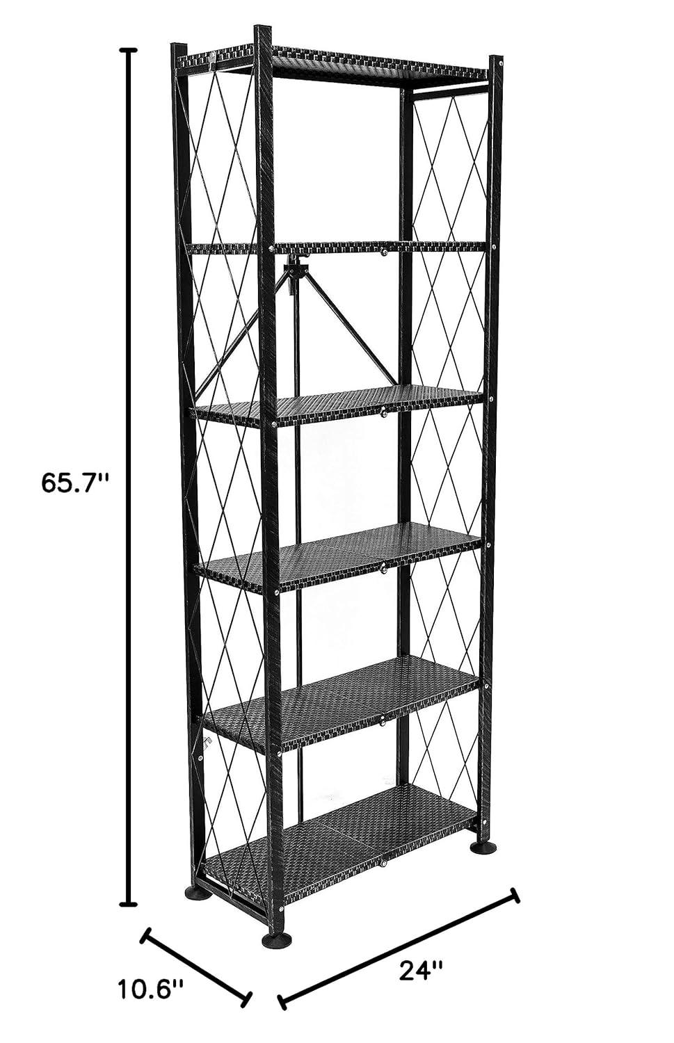 Origami Foldable 6-Shelf Classic Stamped Steel Bookcase