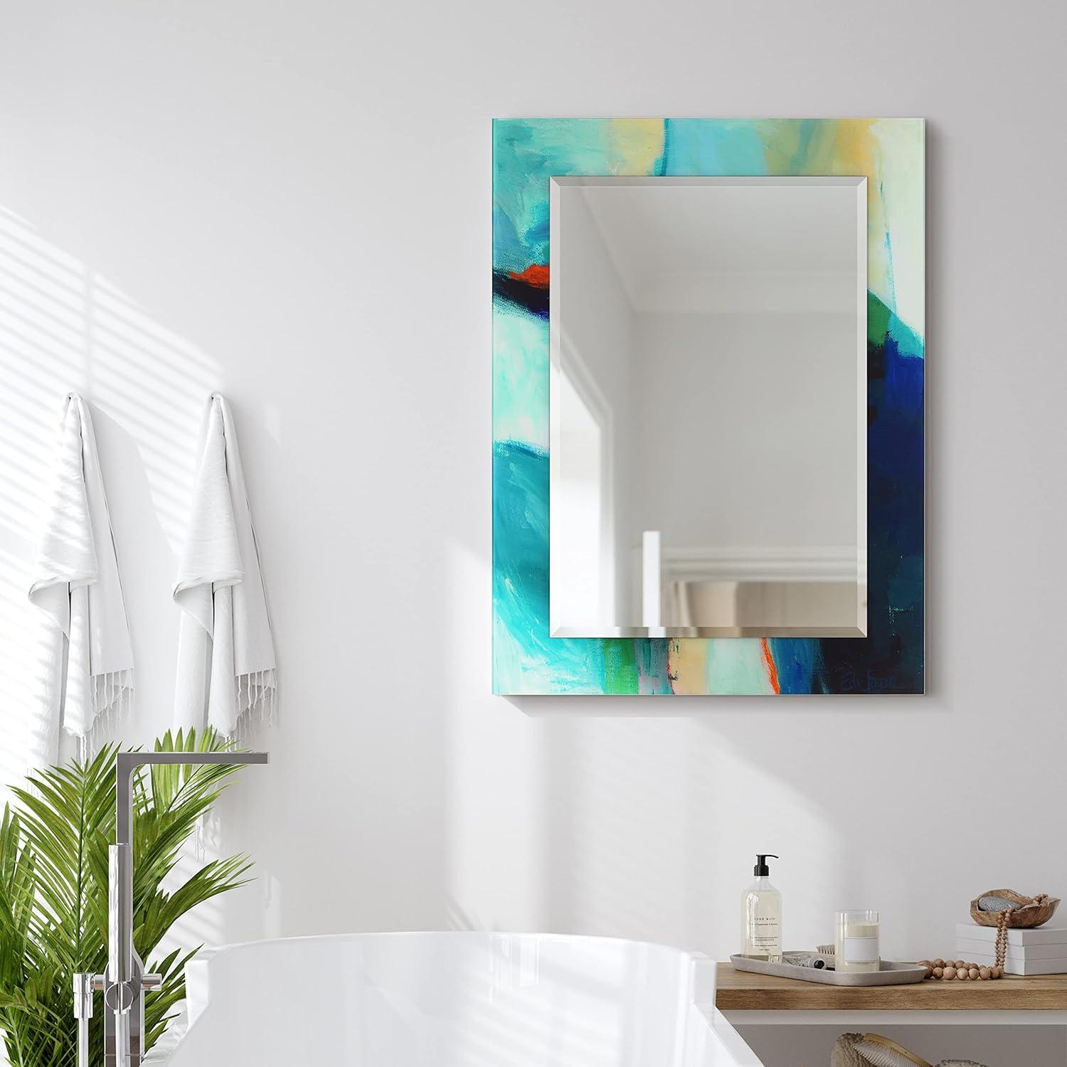 Empire Art Direct TAM-107234-4030 'Sky' Rectangular Beveled Mirror on Free Floating Printed Tempered Art Glass