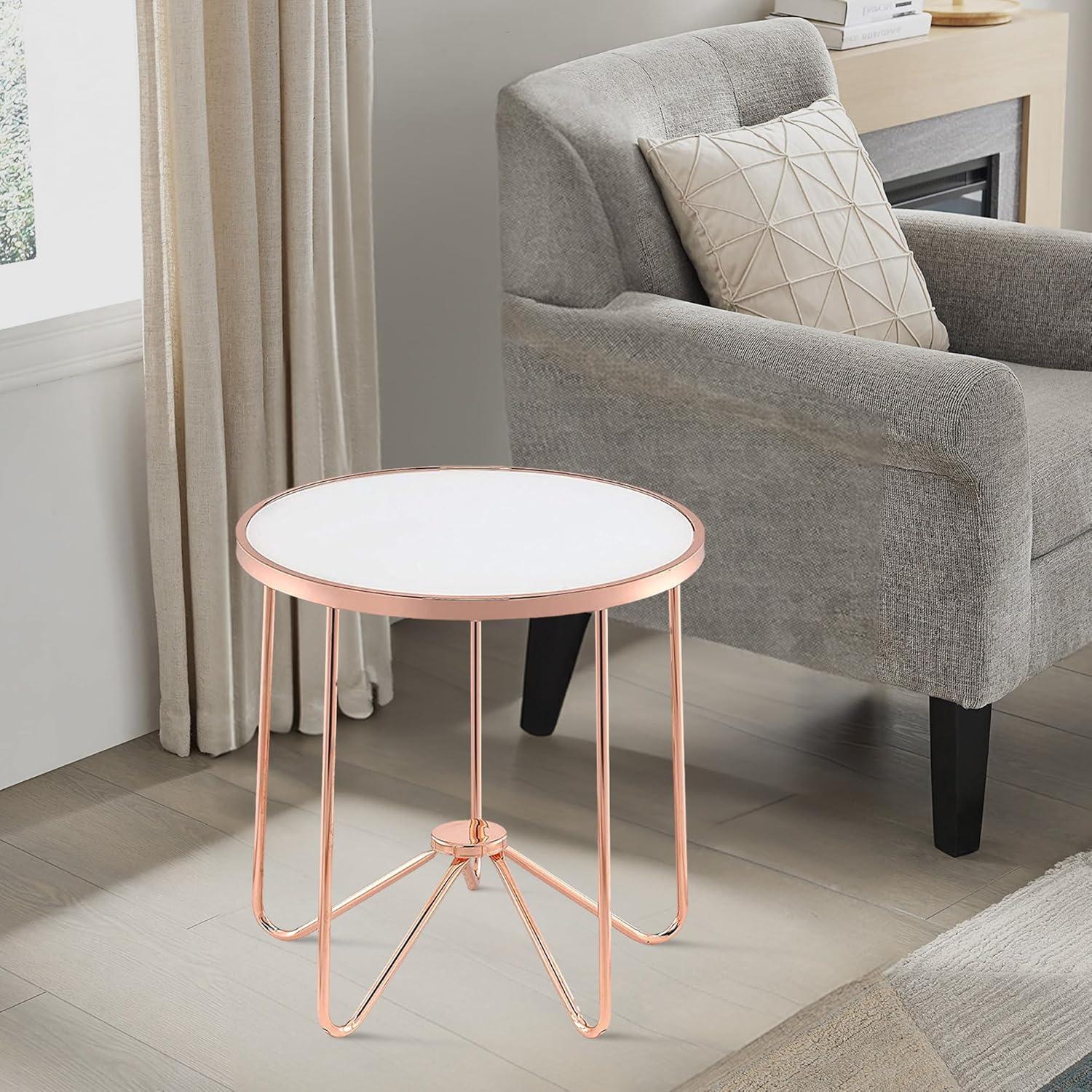 Alivia End Table Frosted Glass and Rose Gold - Saltoro Sherpi