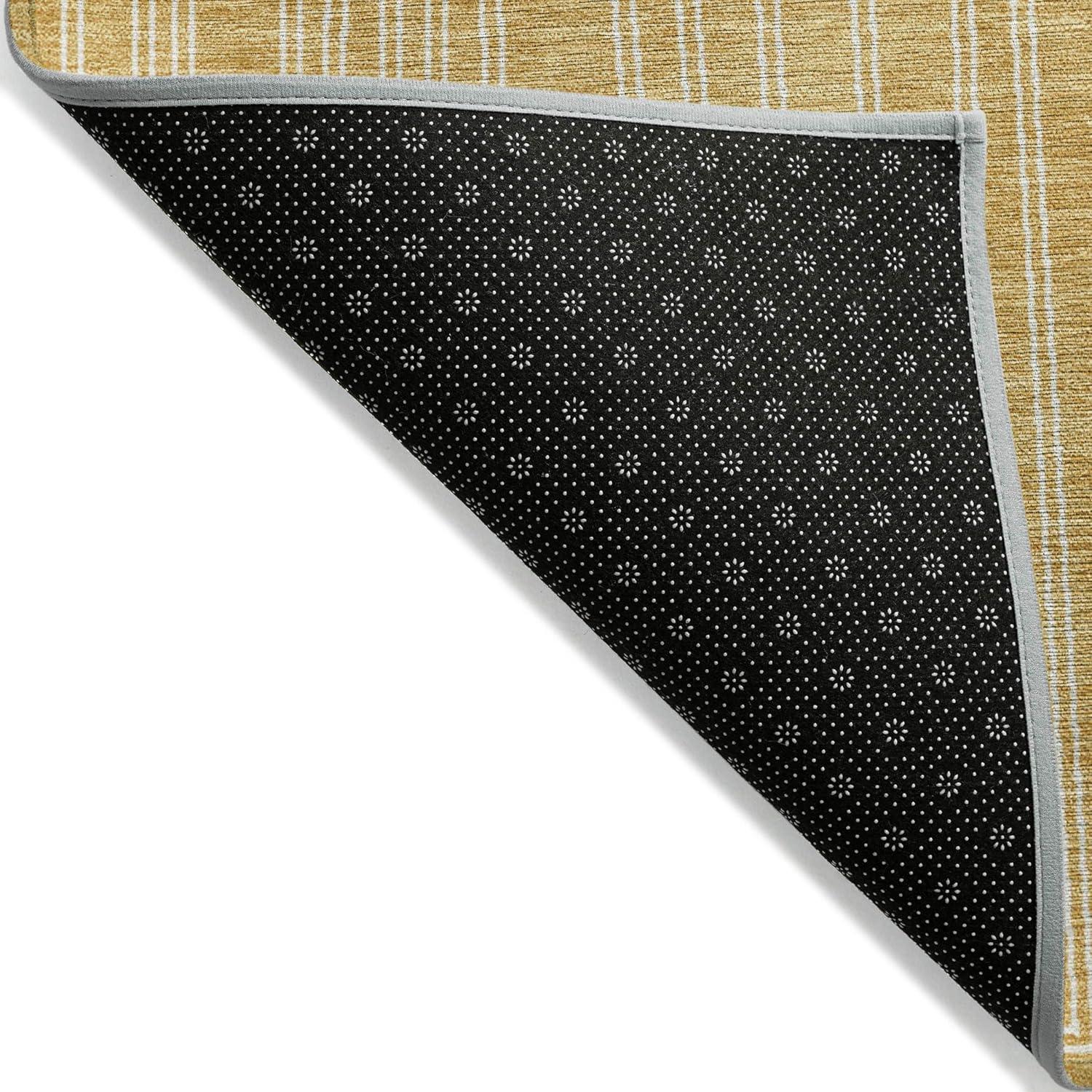 Gold Geometric Flat Woven Washable Rectangular Rug