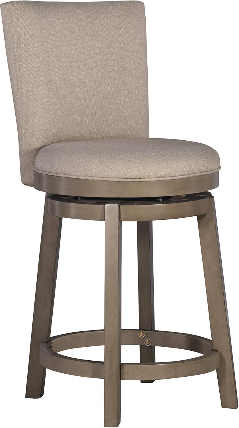 Elegant Rustic Taupe 26" Rubberwood Counter Stool with Linen Upholstery