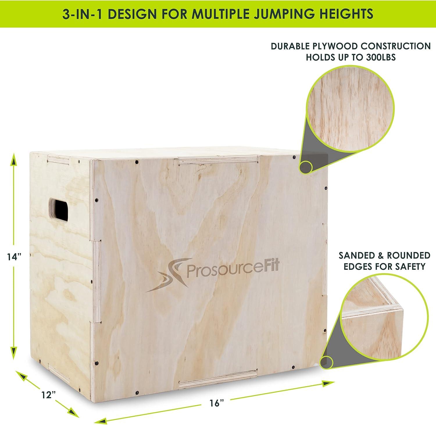 ProsourceFit 3-in-1 Wood Plyometric Jump Box, 16/12/14