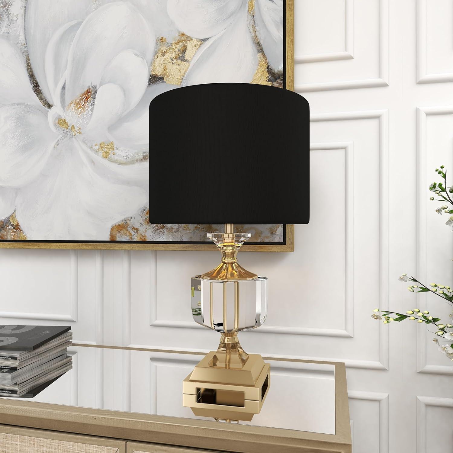 Crystal Table Lamp with Drum Shade Gold - Olivia & May: Faux Silk Shade, No Assembly, Modern Decor