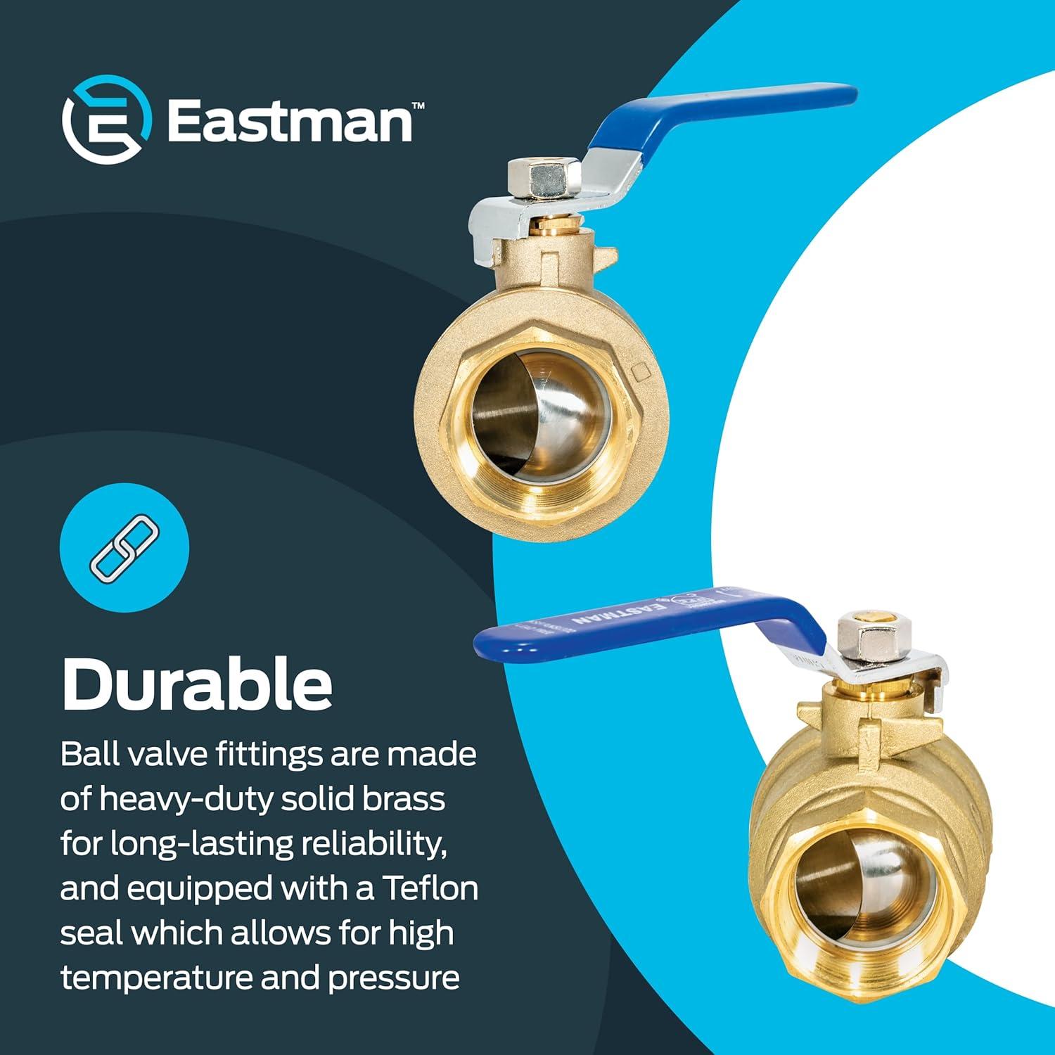 Eastman 20053LF Válvula de Bola de Puerto Completo de Alta Resistencia, IPS de 1-1/2 Pulgadas, Latón