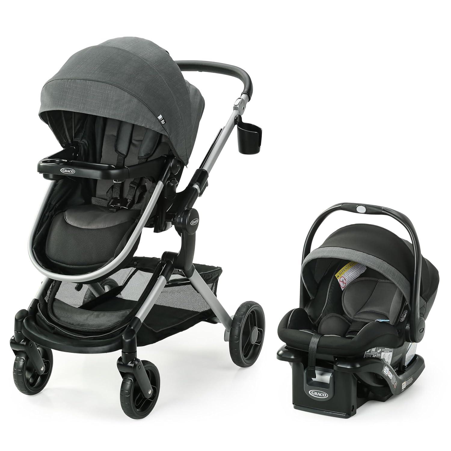 Gray and Black Aluminum 3-in-1 Bassinet Stroller Travel System