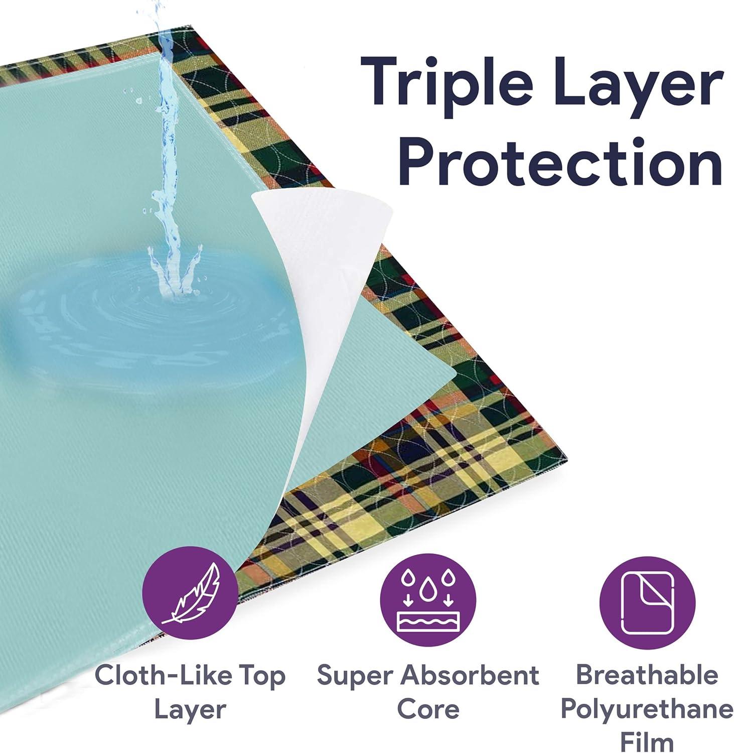 MaxProtect Highland Plaid Reusable Pee Pads for Dogs, Training Underpads - 3 Pack, 18" x 24"