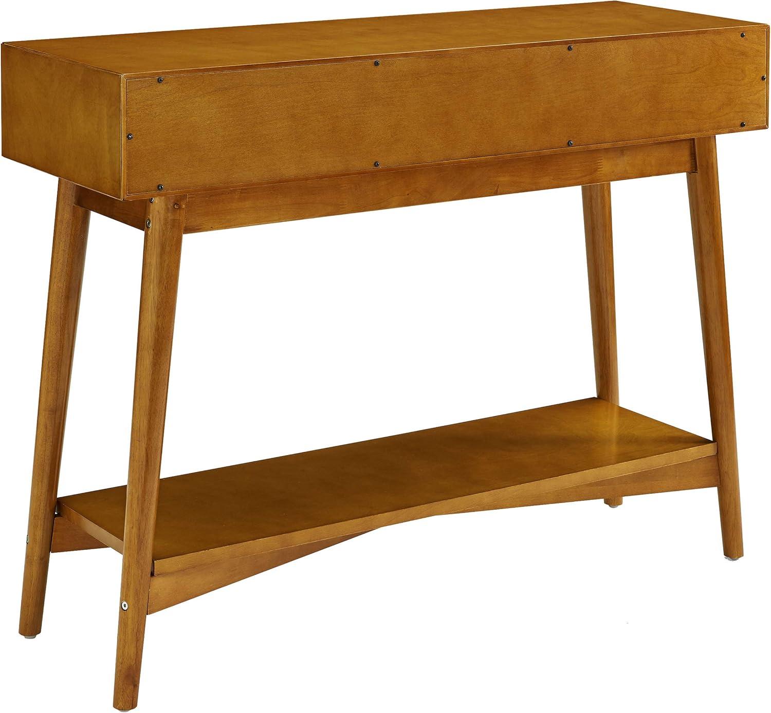 Crosley Landon Console Table Acorn: Mid-Century Modern Design, Hardwood with Open Shelf & Drawer