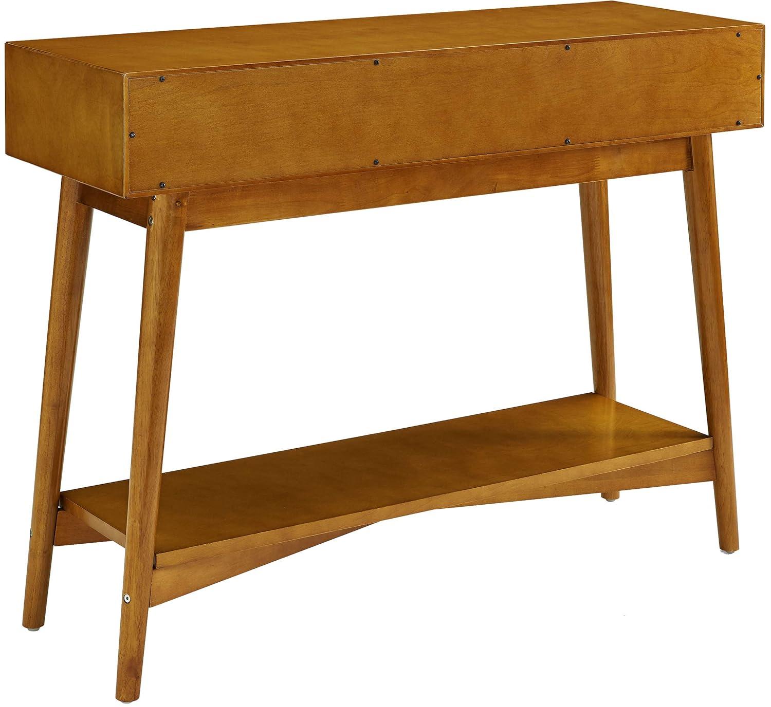Crosley Landon Console Table Acorn: Mid-Century Modern Design, Hardwood with Open Shelf & Drawer