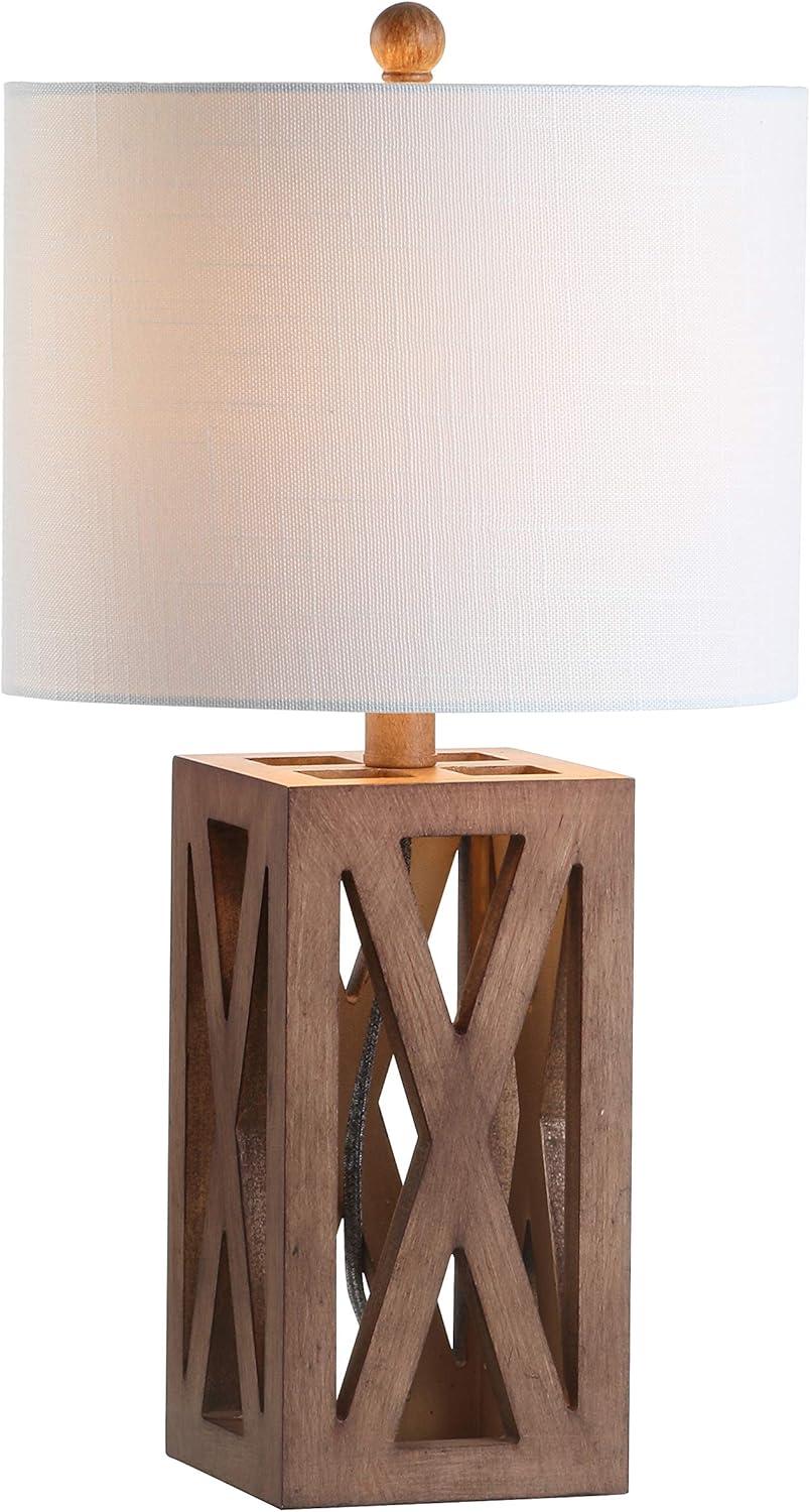 Stewart 21.5" Farmhouse Wood LED Table Lamp, Brown