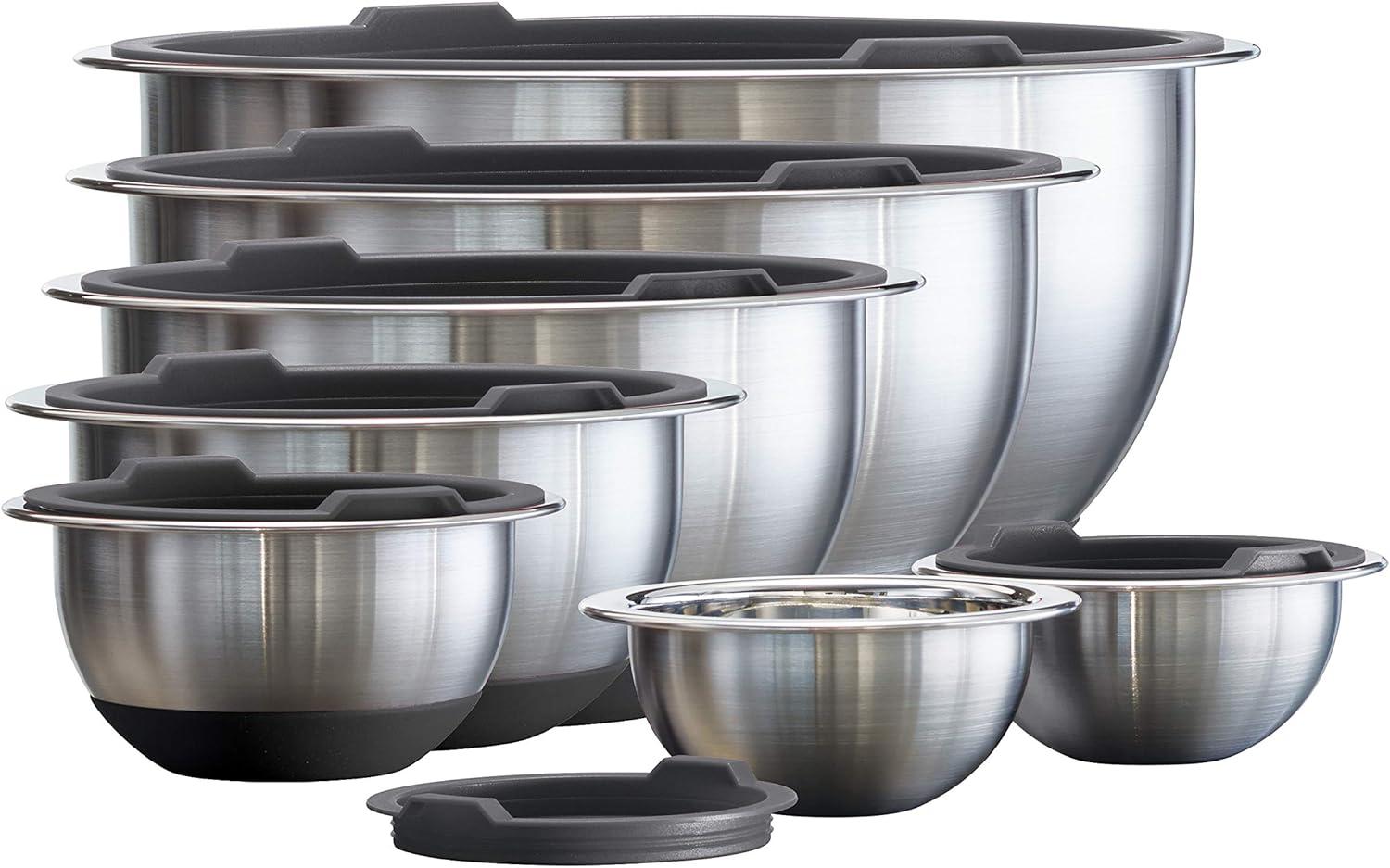 Tramontina 14-Piece Covered Stainless-Steel Mixing Bowl Set - Gray