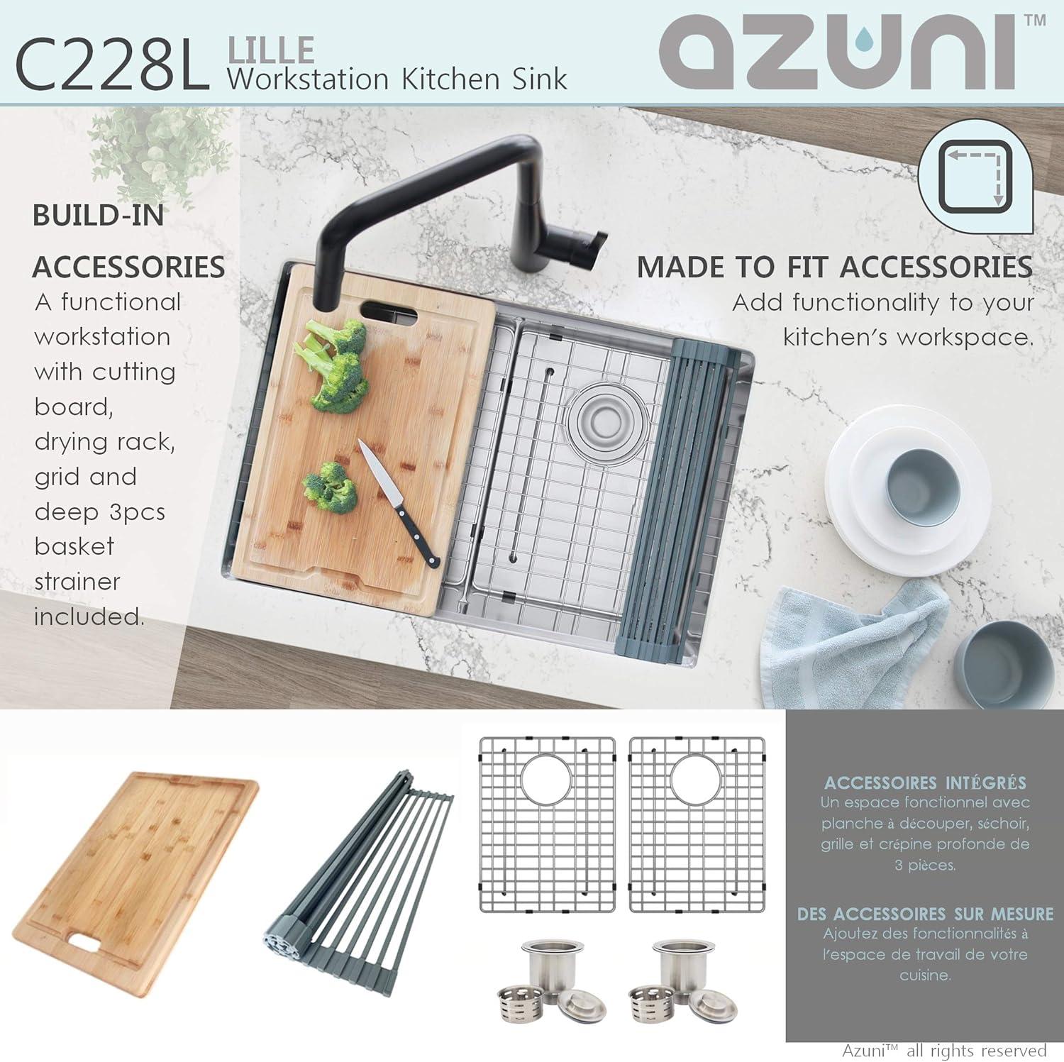 AZUNI Undermount 28 inch Stainless Steel Double Bowl Kitchen Sink