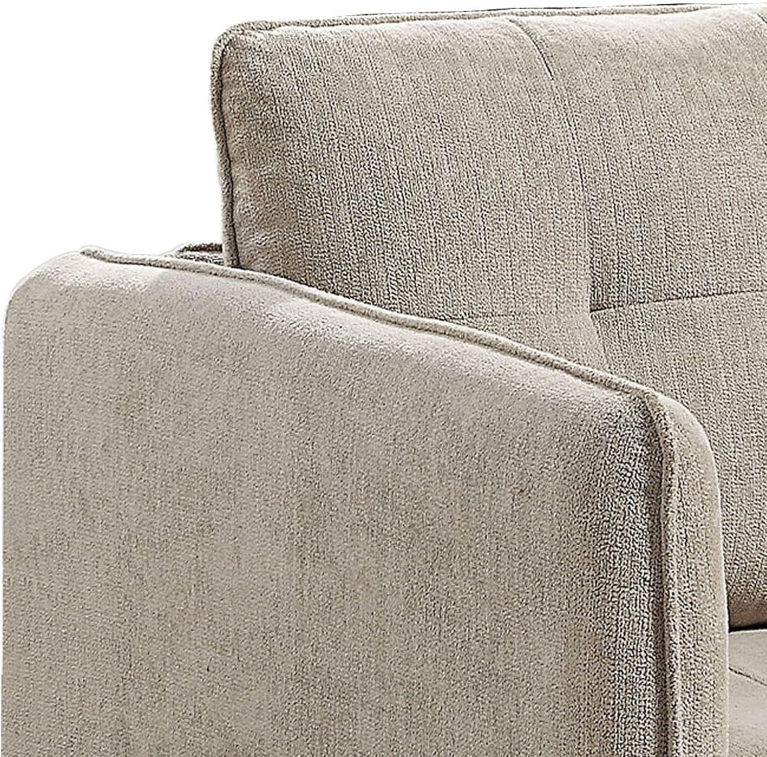 Beige Chenille Accent Chair with Wood Legs and Rounded Arms