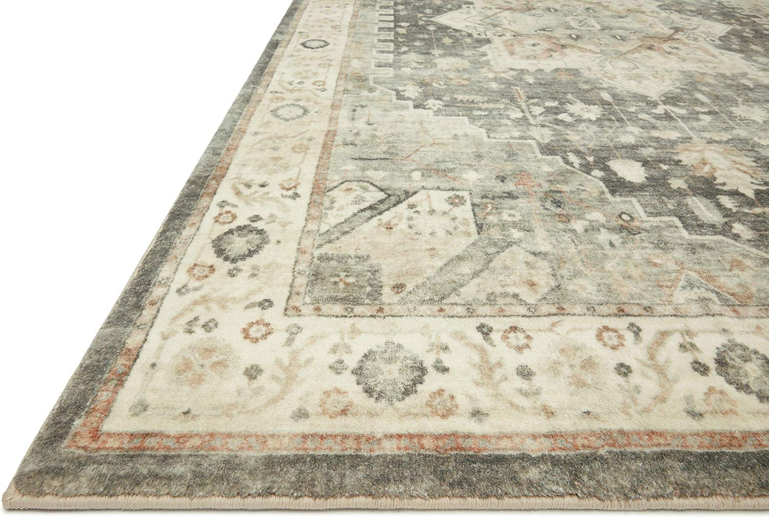 Elegant Rosette Slate & Ivory Traditional Wool Blend Rug - 2'2" x 5'