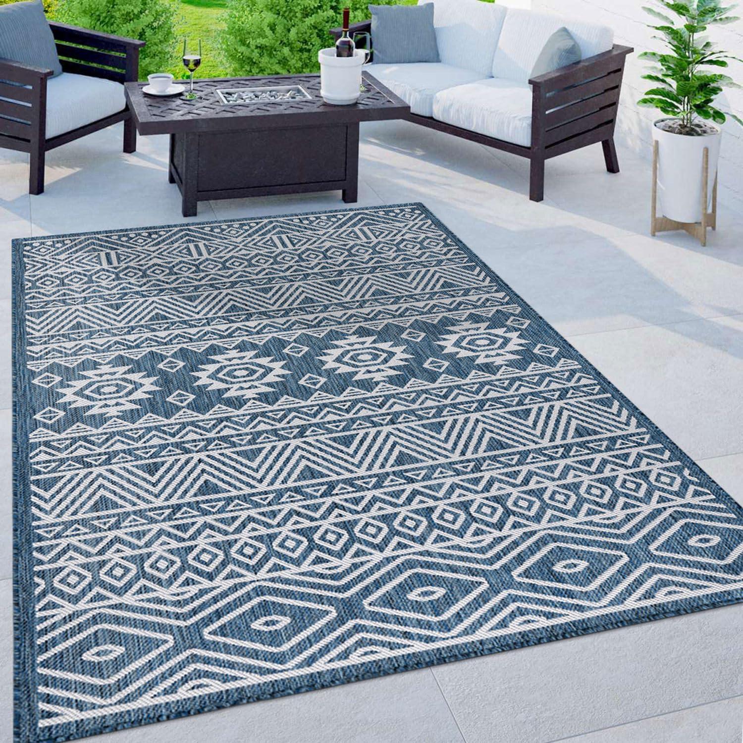 World Rug Gallery Distressed Geometric Bohemian Textured Flat Weave Indoor/Outdoor Area Rug
