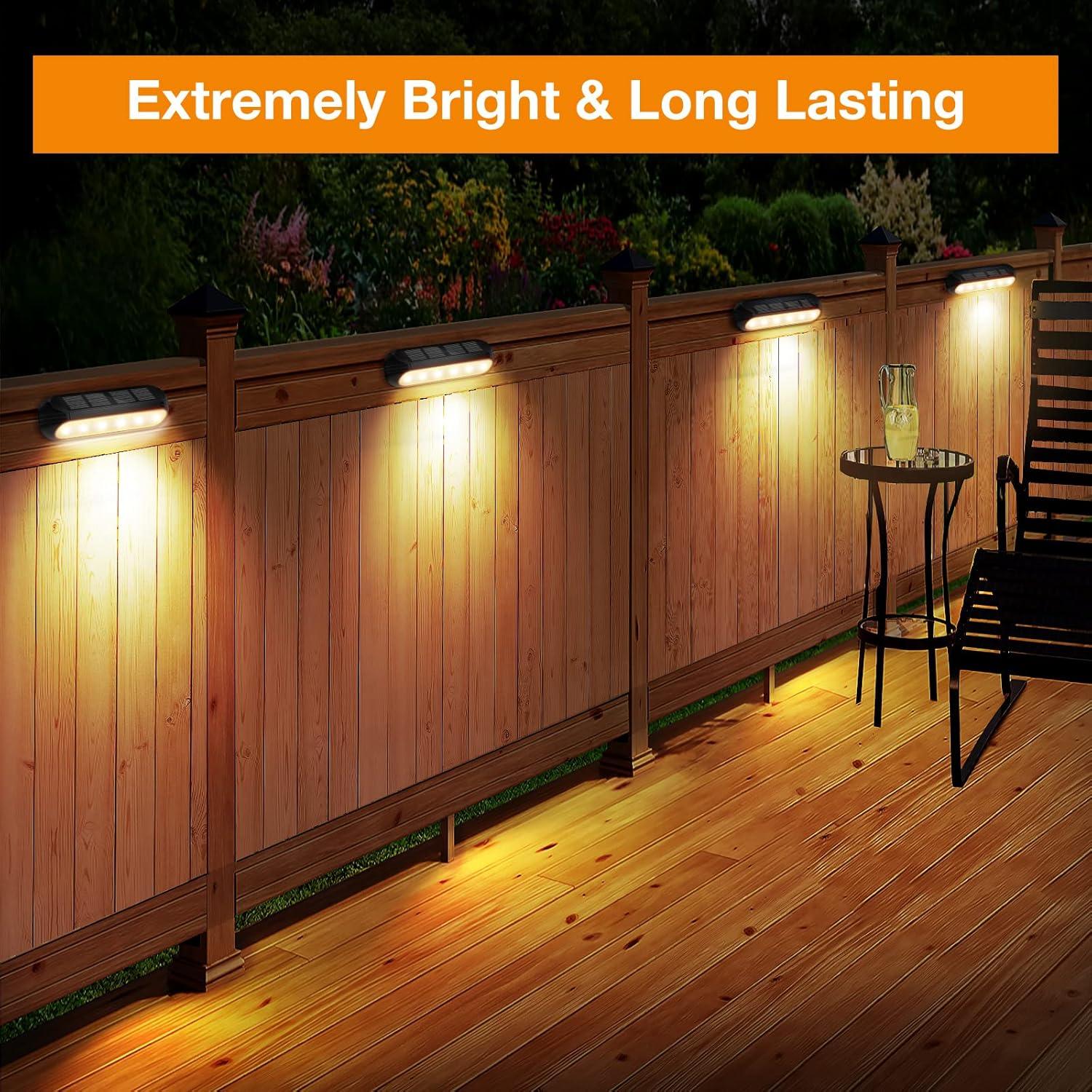 Black Solar Powered LED Deck Lights with RGB and Warm White Modes, 4 Pack