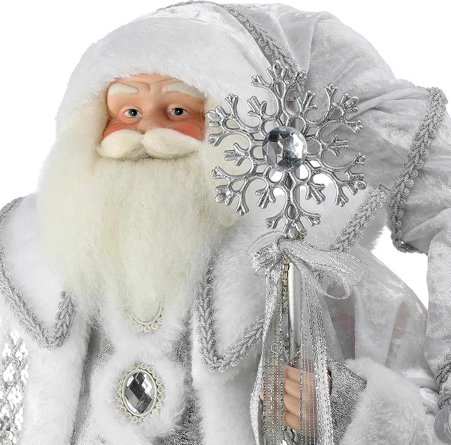 28-Inch White and Silver Resin Winter Santa Figurine