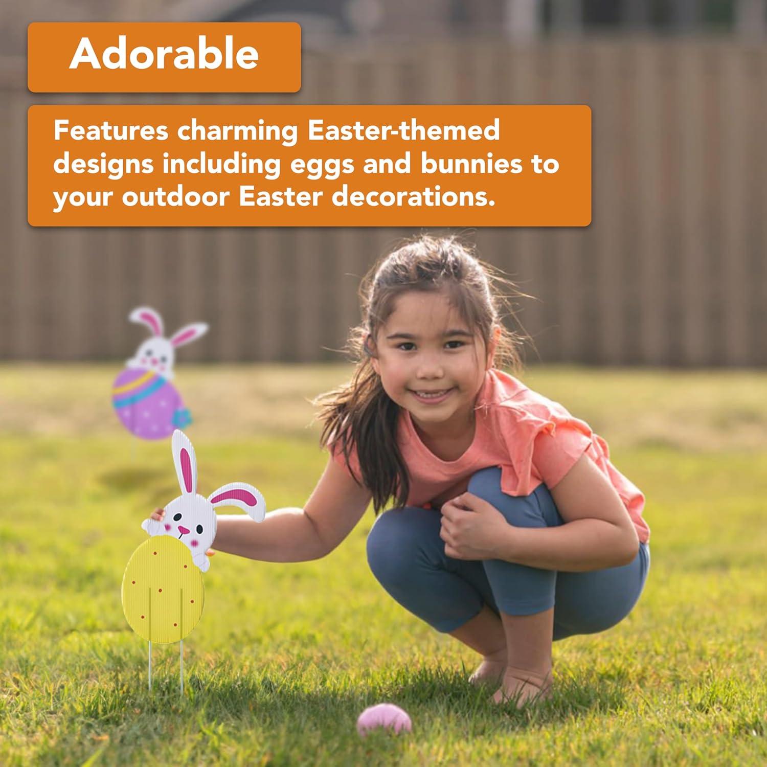 Set of 6 Easter Bunny Yard Stakes - Easter Garden Decorations with Eggs and Carrot - Hunt Signs Decor for Front Door, Garden, Patio, Lawn, Outdoor Backyard Decorations